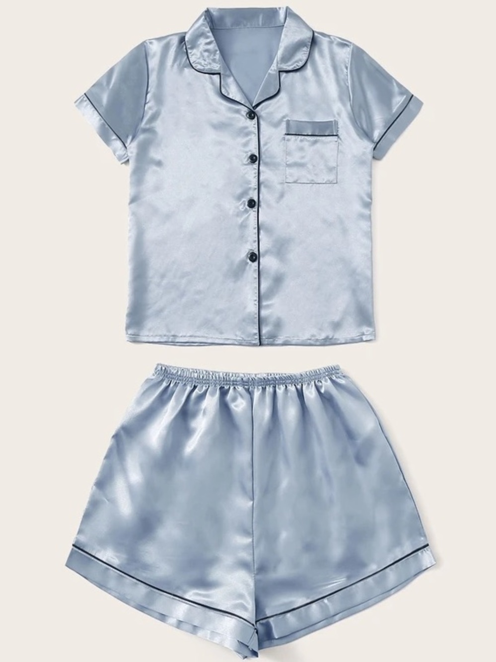 Silky Short-Sleeve women Shirt Light Silver Contrast Trim DF initials xs